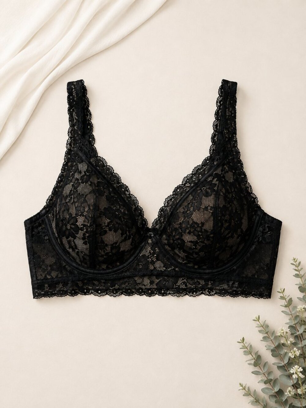 Cacique 38H Black Lace Unlined Full Coverage Underwire Bra